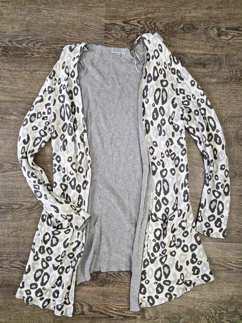 Joseph A. Leopard Print Open Front Cardigan.